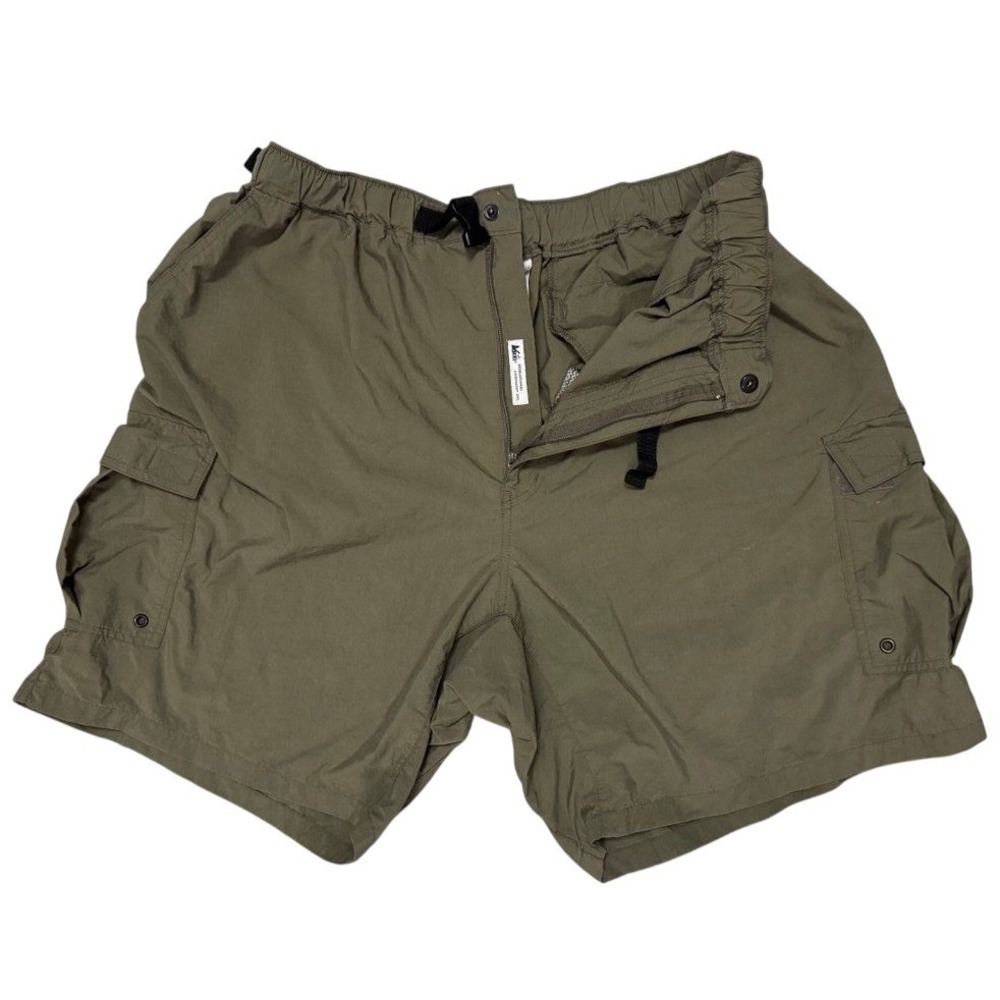 REI Cargo Shorts Men XXL Olive Green Hiking Outdoor‎ Belted Elastic Waist